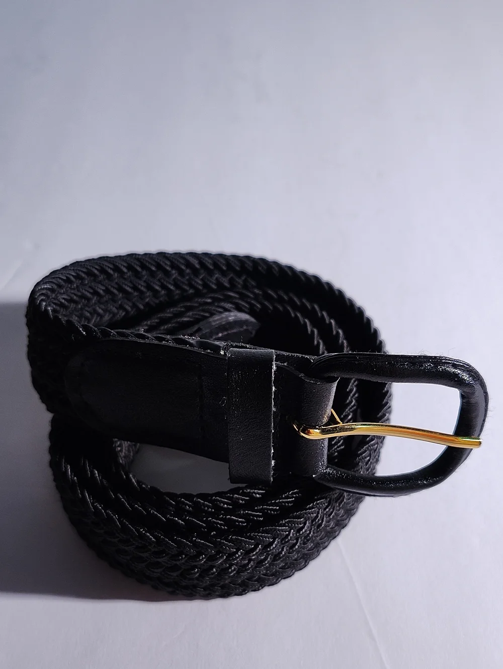 Women's Genuine Leather Sz S Black Woven Braided Belt with Gold-Tone Buckle WM